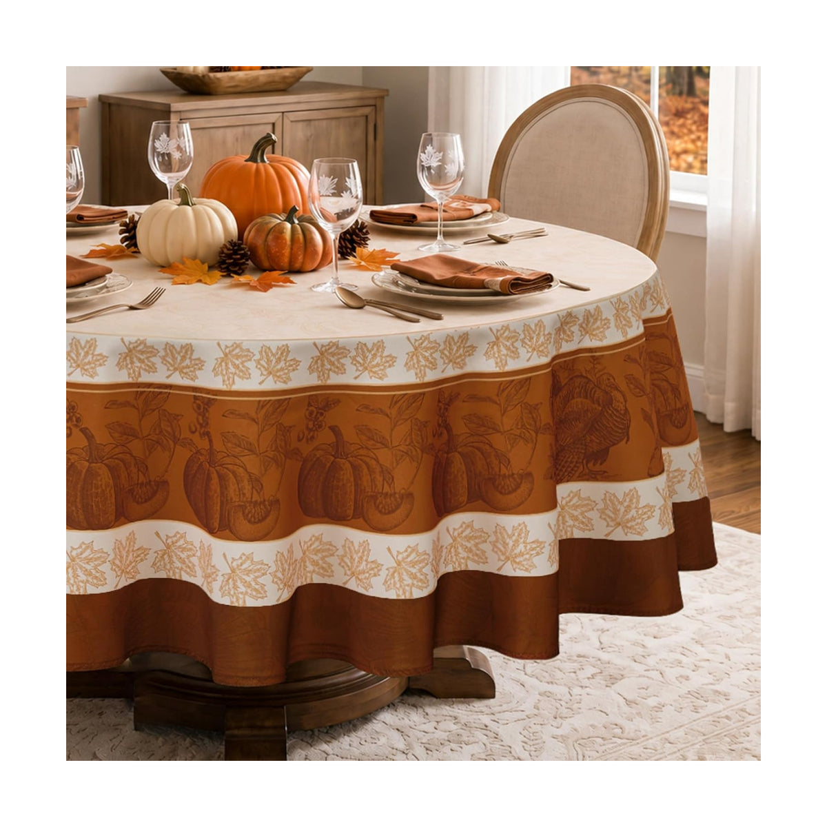 Romanstile Fall Thanksgiving Round Tablecloth 70 Inch, Orange