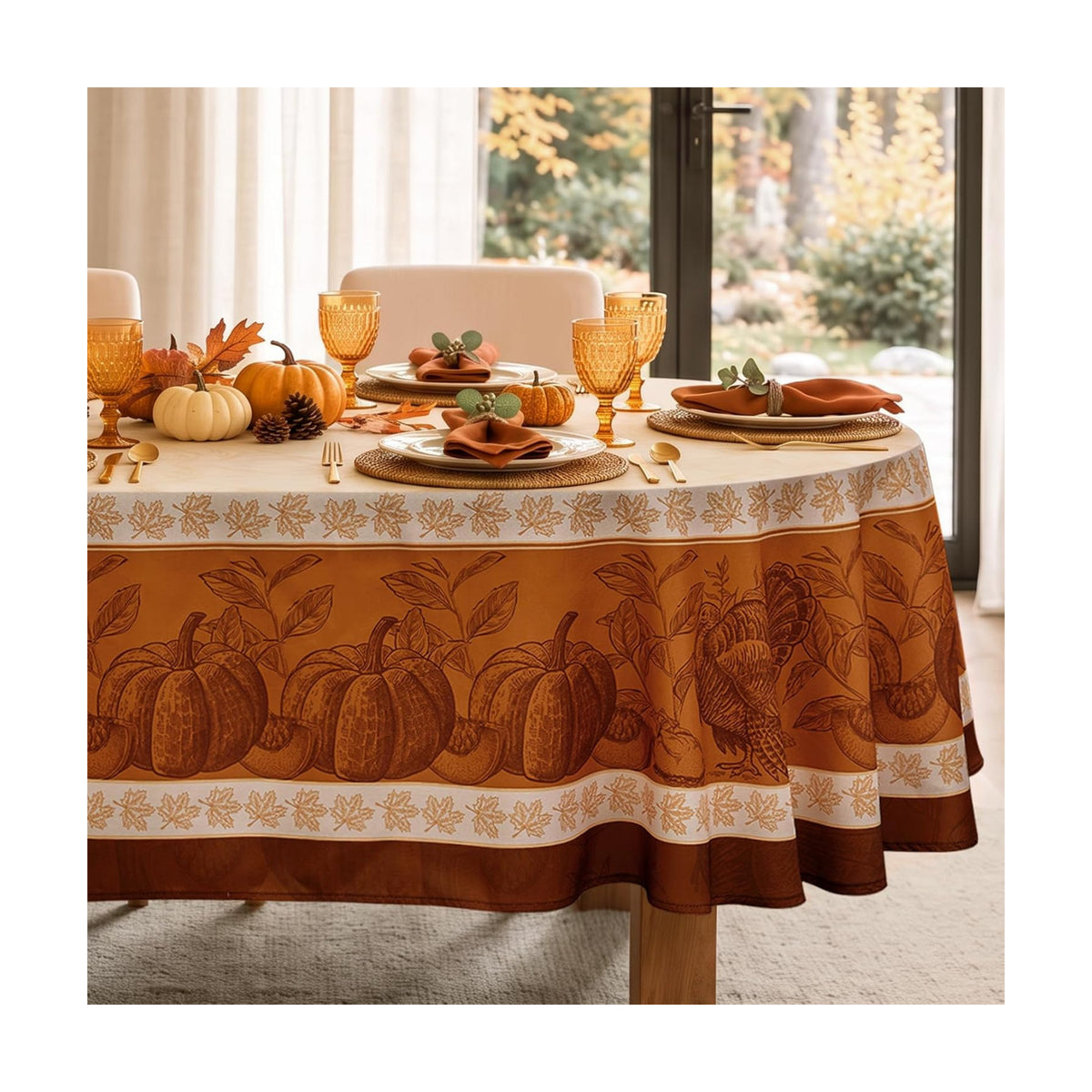 Romanstile Fall Thanksgiving Oval Tablecloth 60 x 84 Inch, Orange