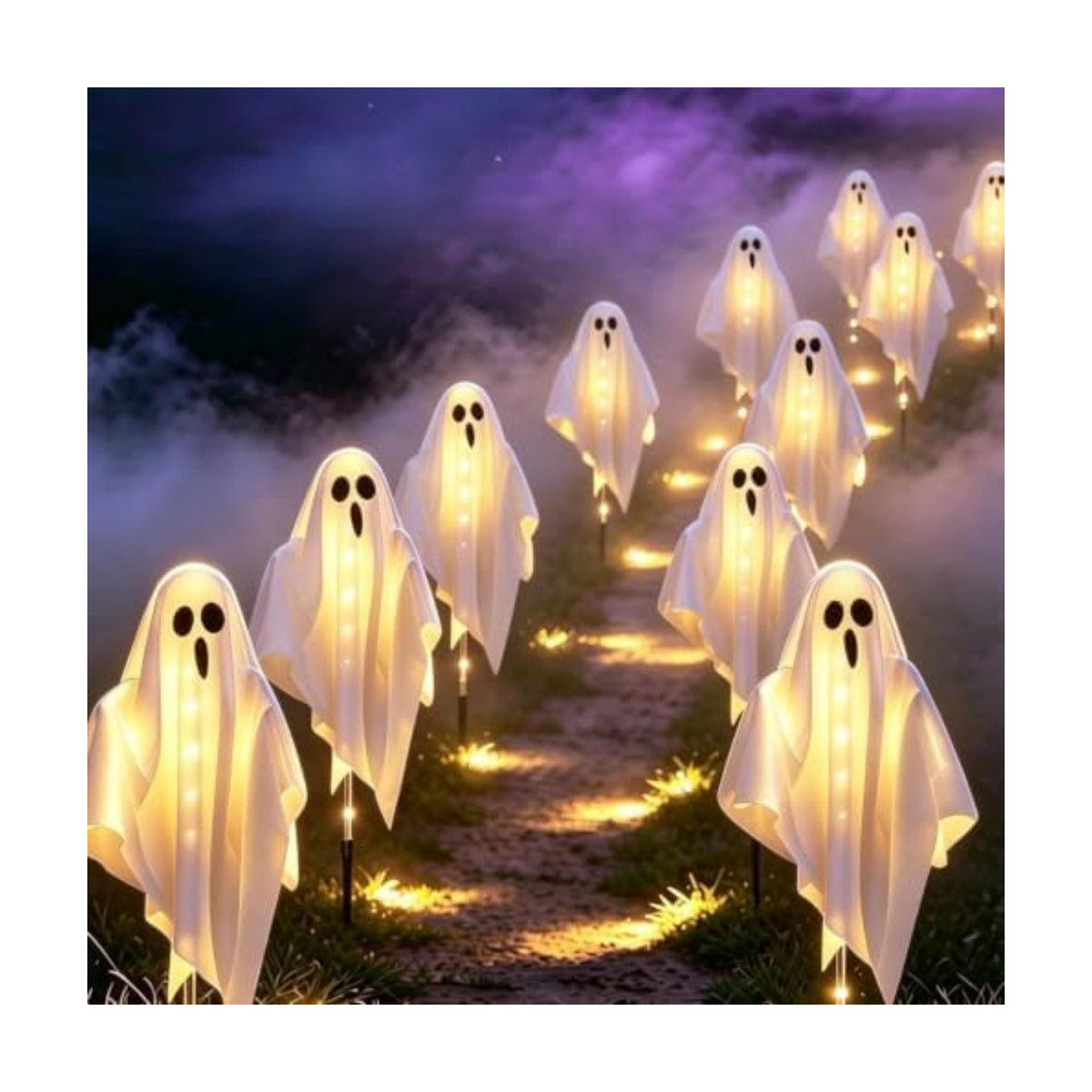 3-Pack & Solar Powered Ghost Halloween Decorations Outdoor, Auto On/Off