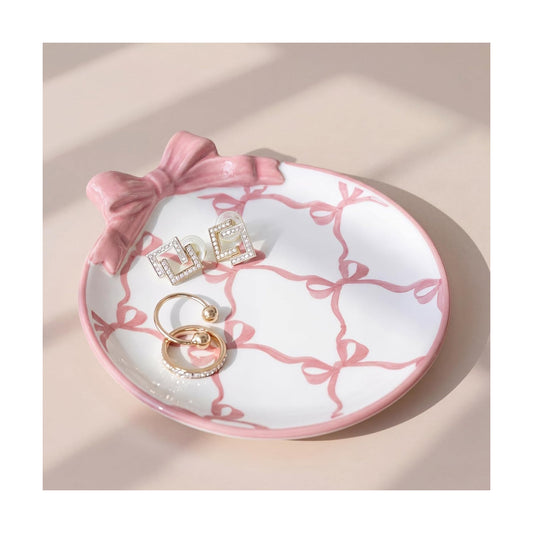 Bow Ceramic Jewelry Tray Coquette Ring Holder Trinket Dish for Rings Earrings Necklaces Bow / Pink