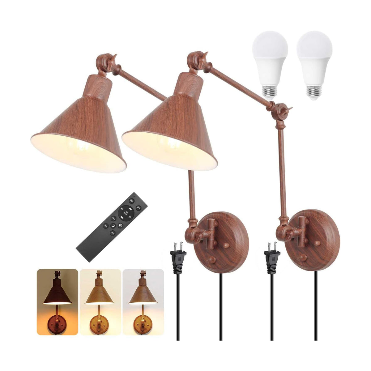 TRLIFE Dimmable Wall Sconce, Remote Control Plug in Wall Sconce Dimming 10%-100% and Adjustable Color Temperature
