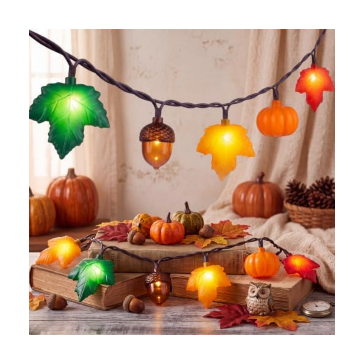 8.5FT 10LED Pumpkin Maple Leaf Acorn Fall String Lights Decorations Plug in