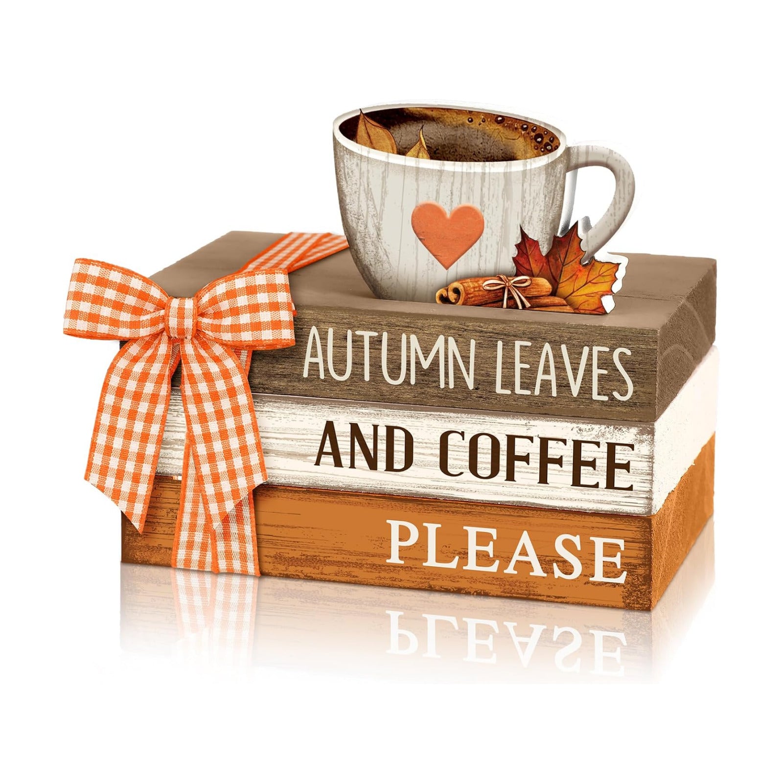 Tiered Tray Decor Rustic Decorative Mini Wooden Faux Book Stack Autumn Maple Leaf / Fall / Set of 4