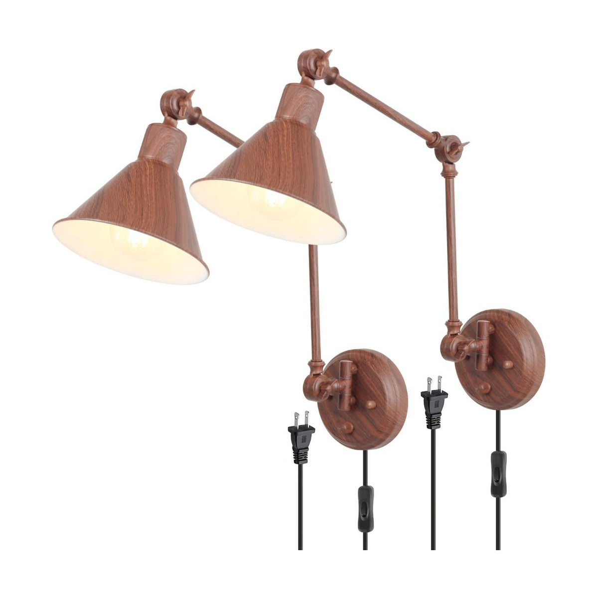 TRLIFE Plug in Wall Sconces, Dimmable Wall Sconces Set of 2 Plug in Swing Arm Wall Lights, Adjustable Wall Mounted
