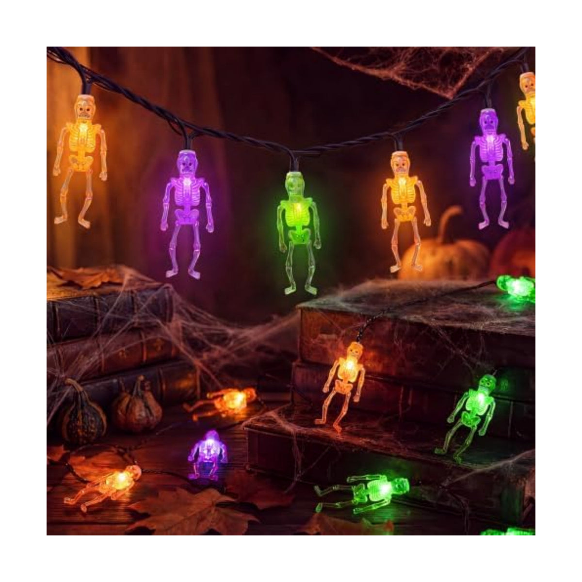 8.5FT 10 LED Outdoor Halloween Skeleton String Lights Plug In, Waterproof