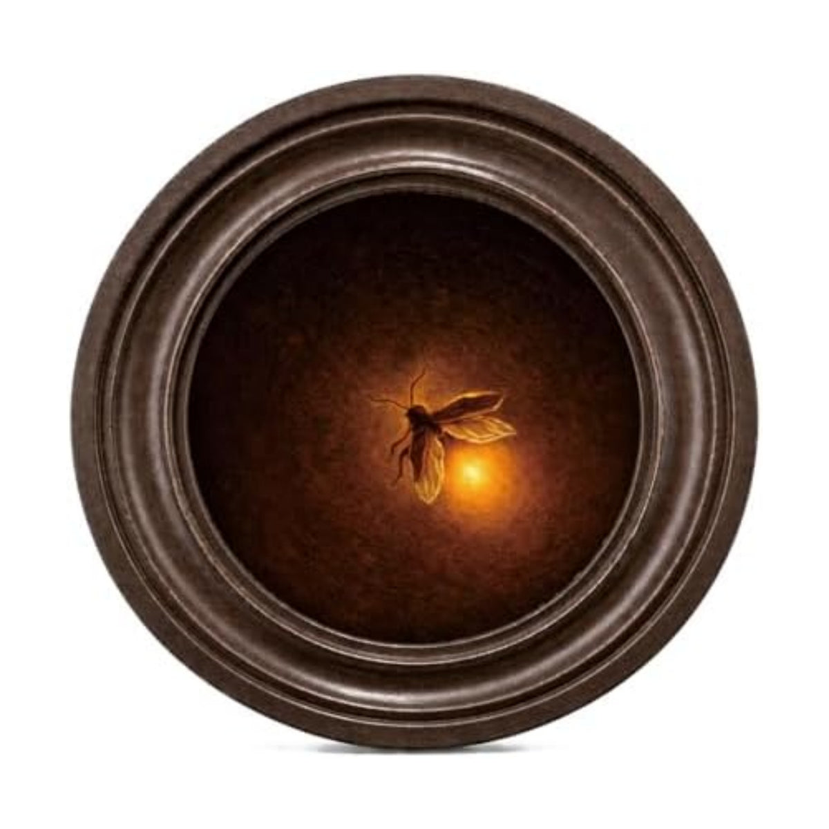 MOCHPEN Glowing firefly Round Wall Art Decor, Dark Academia Hanging Painting Artwork, Antique style Insect Decoration for Nursery Library Bedroom Living Room Reading Nook Gallery, 5.7x5.7 Inch