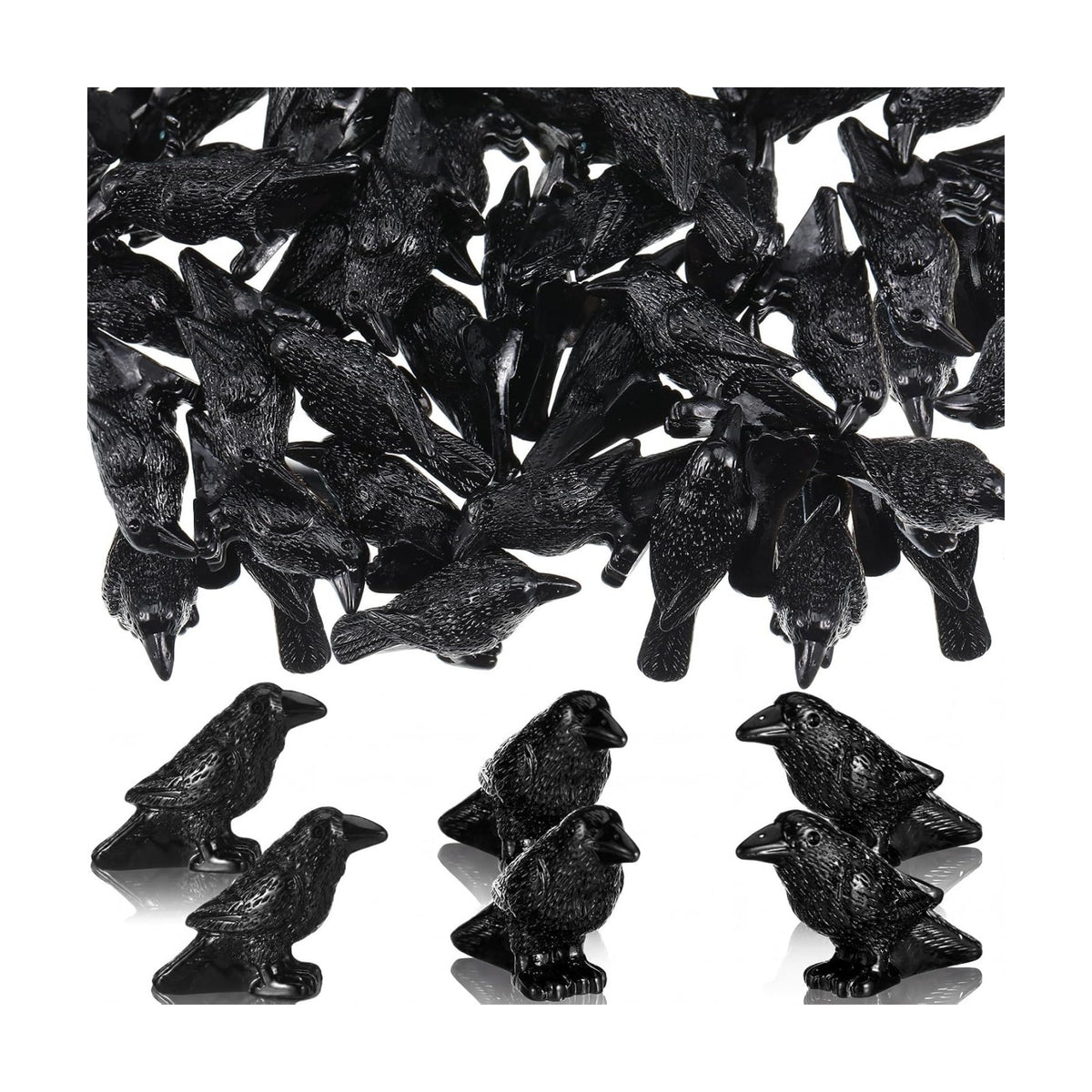 RoundFunny 50pcs Miniature Crows Resin Mini Halloween Figurine Gothic Decor