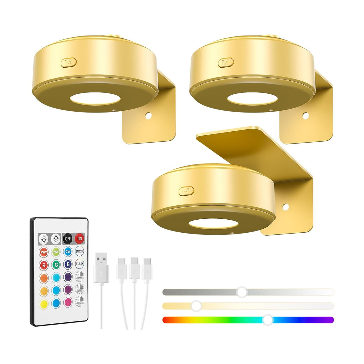 3 Pcs Picture Lights, Rechargeable Battery Operated Dimmable 3-Color Wall Light with Remote & Timer for Paintings
