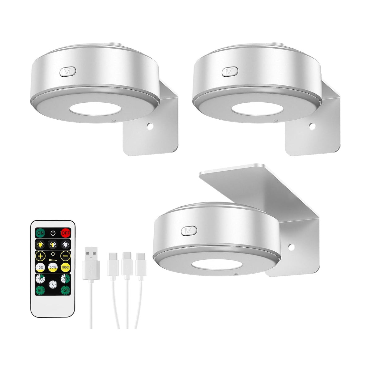 3 Pcs Picture Lights, Rechargeable Battery Operated Dimmable 3-Color Wall Light with Remote & Timer for Paintings