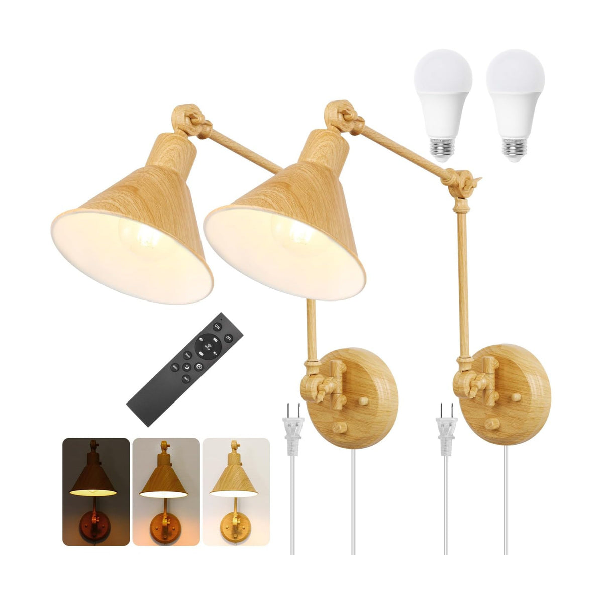 TRLIFE Dimmable Wall Sconce, Remote Control Plug in Wall Sconce Dimming 10%-100% and Adjustable Color Temperature