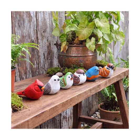Colorful Wood Bird Statues / Set of 6