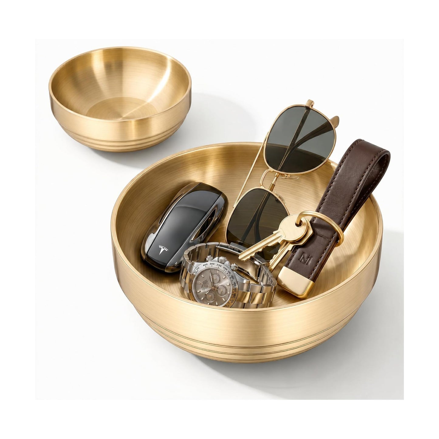 Catch All Bowl & Key Holder Tray / Gold / 7.4 Inch / Set of 2