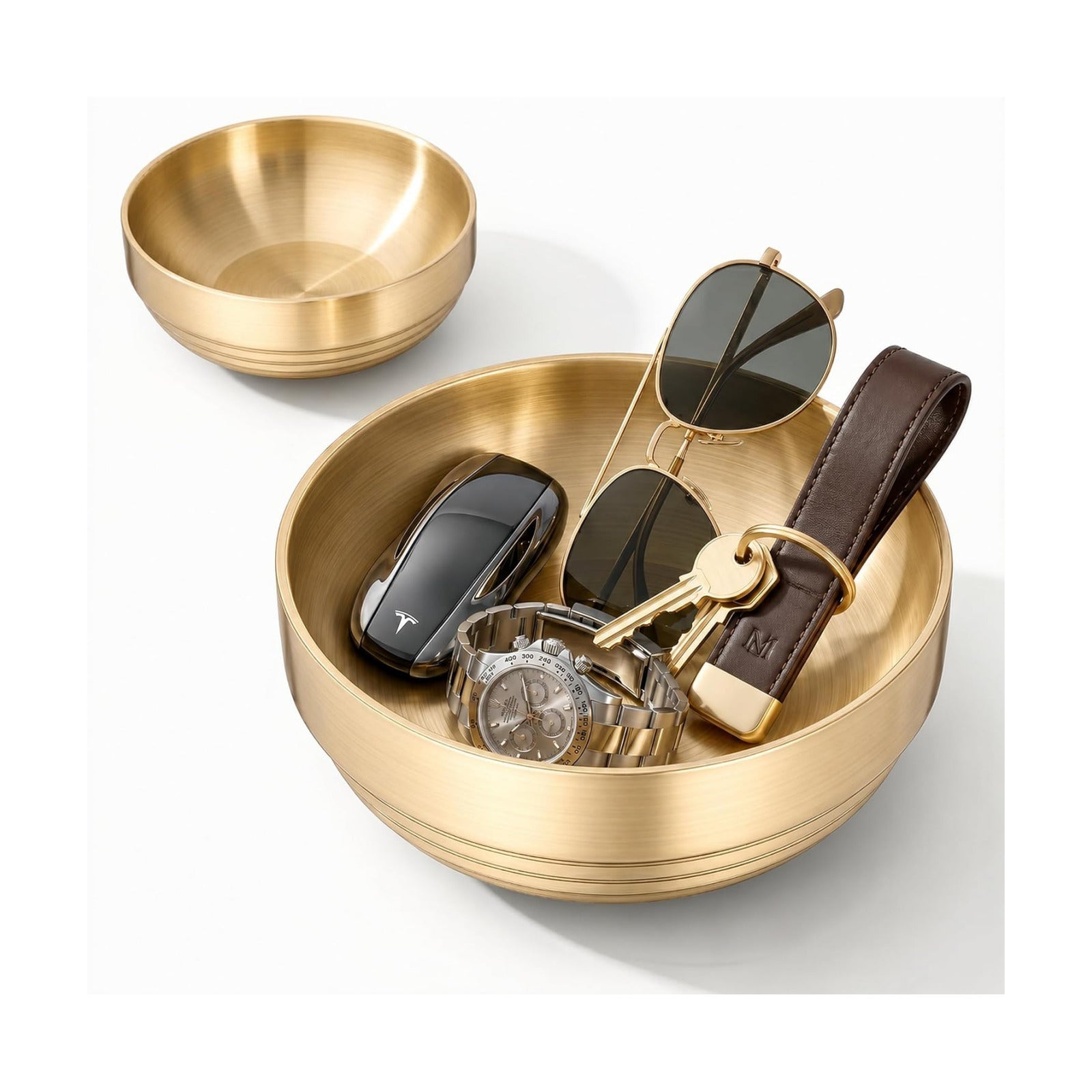 Catch All Bowl & Key Holder Tray / Gold / 7.4 Inch / Set of 2