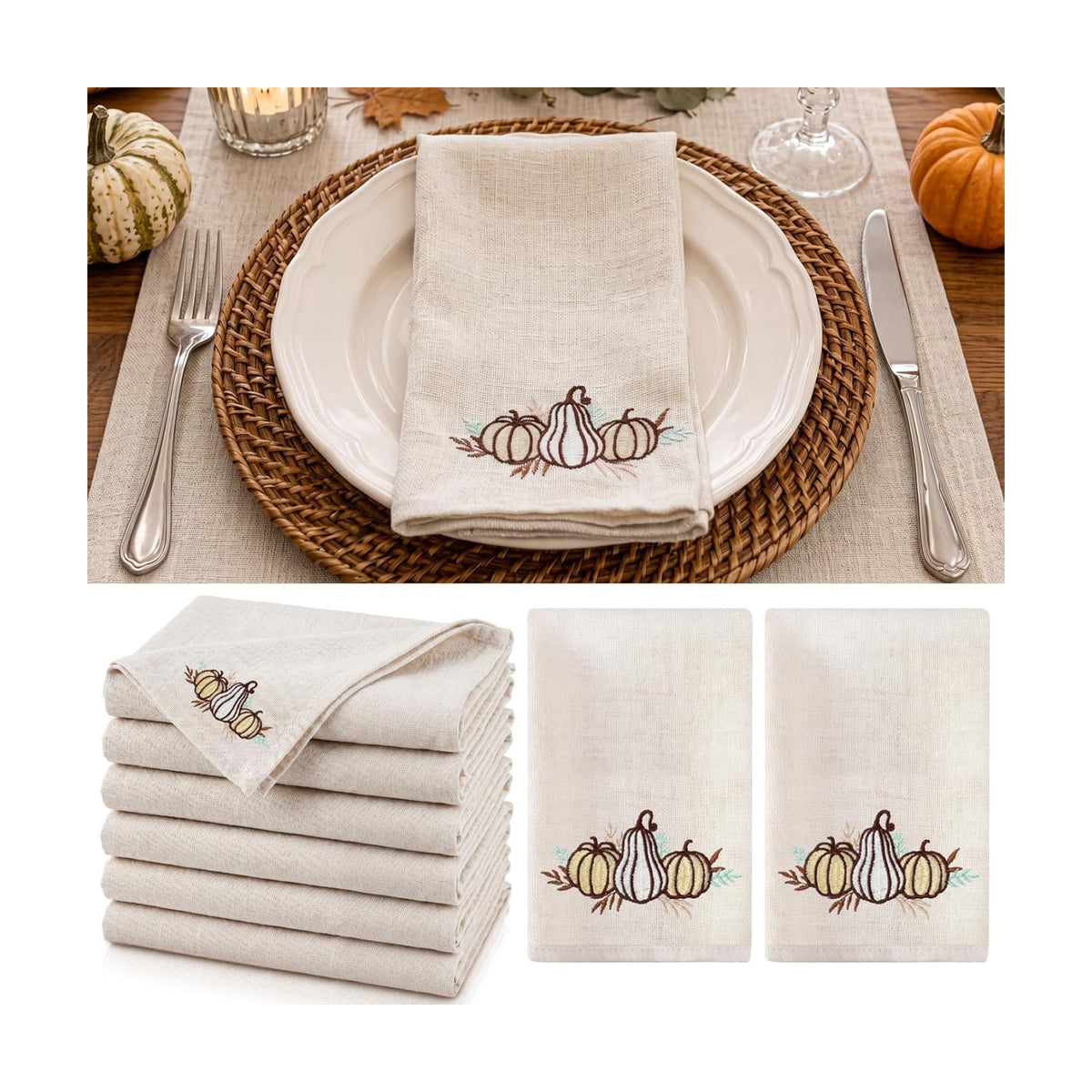 SmoothNovelty 6 Pcs 18x18 inch Fall Cloth Napkin Thanksgiving Linen Napkin