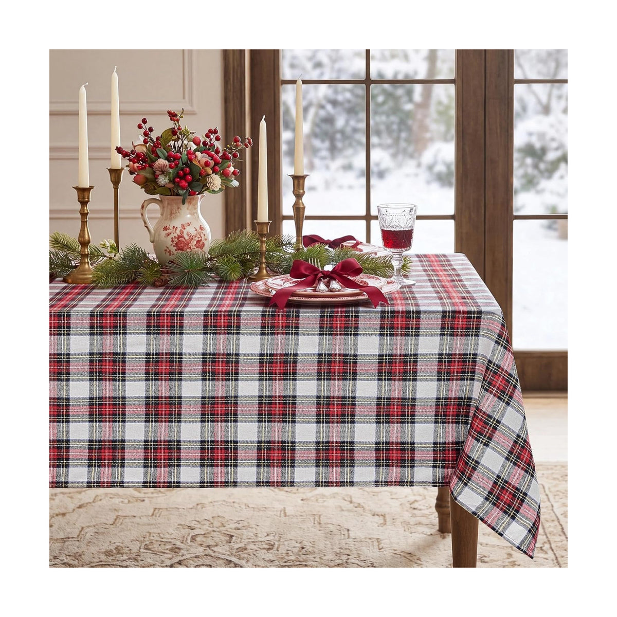 Romanstile Christmas Checkered Tablecloth Rectangle, Red White, 60 x 84