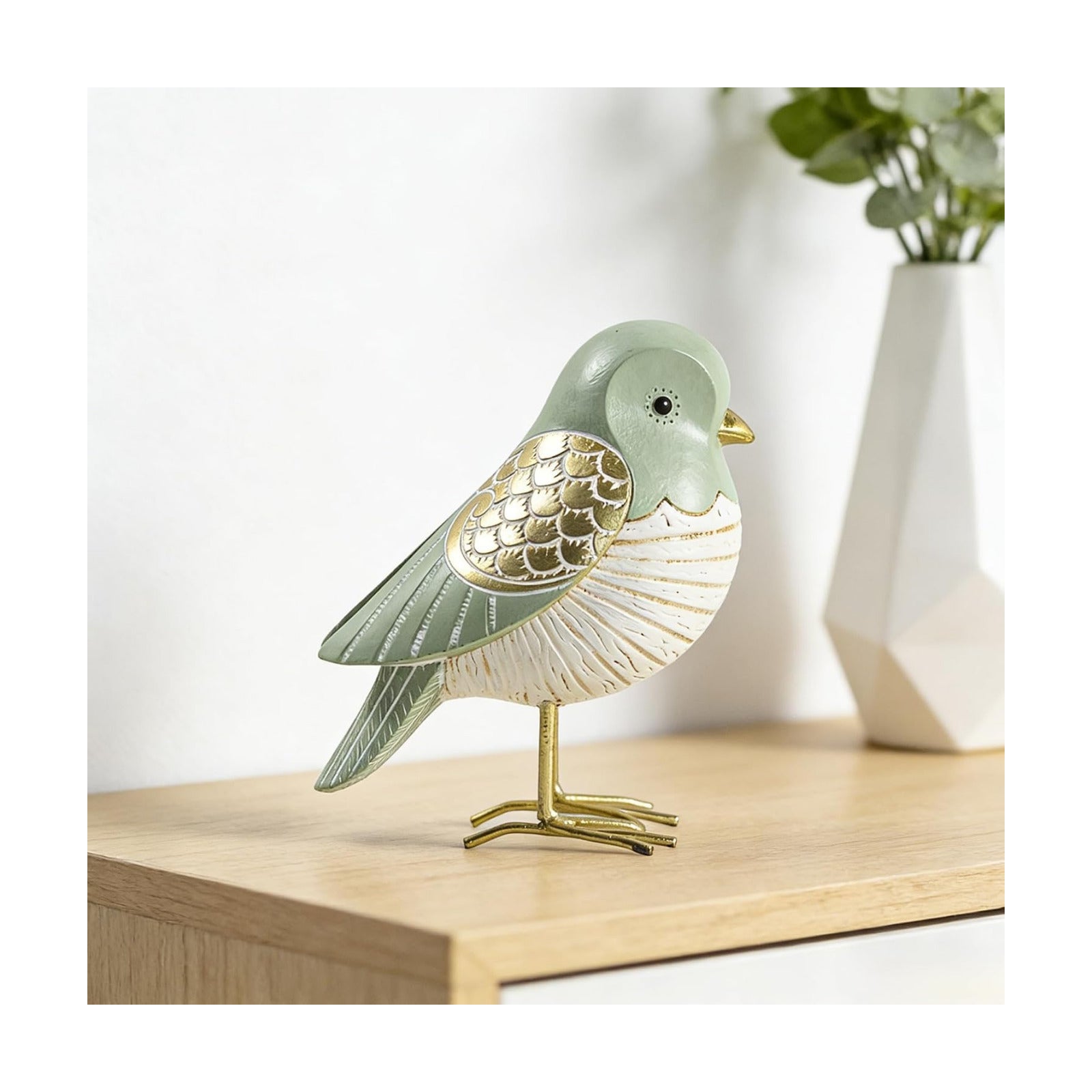 Elegant & Gold Bird Resin Statue / Green