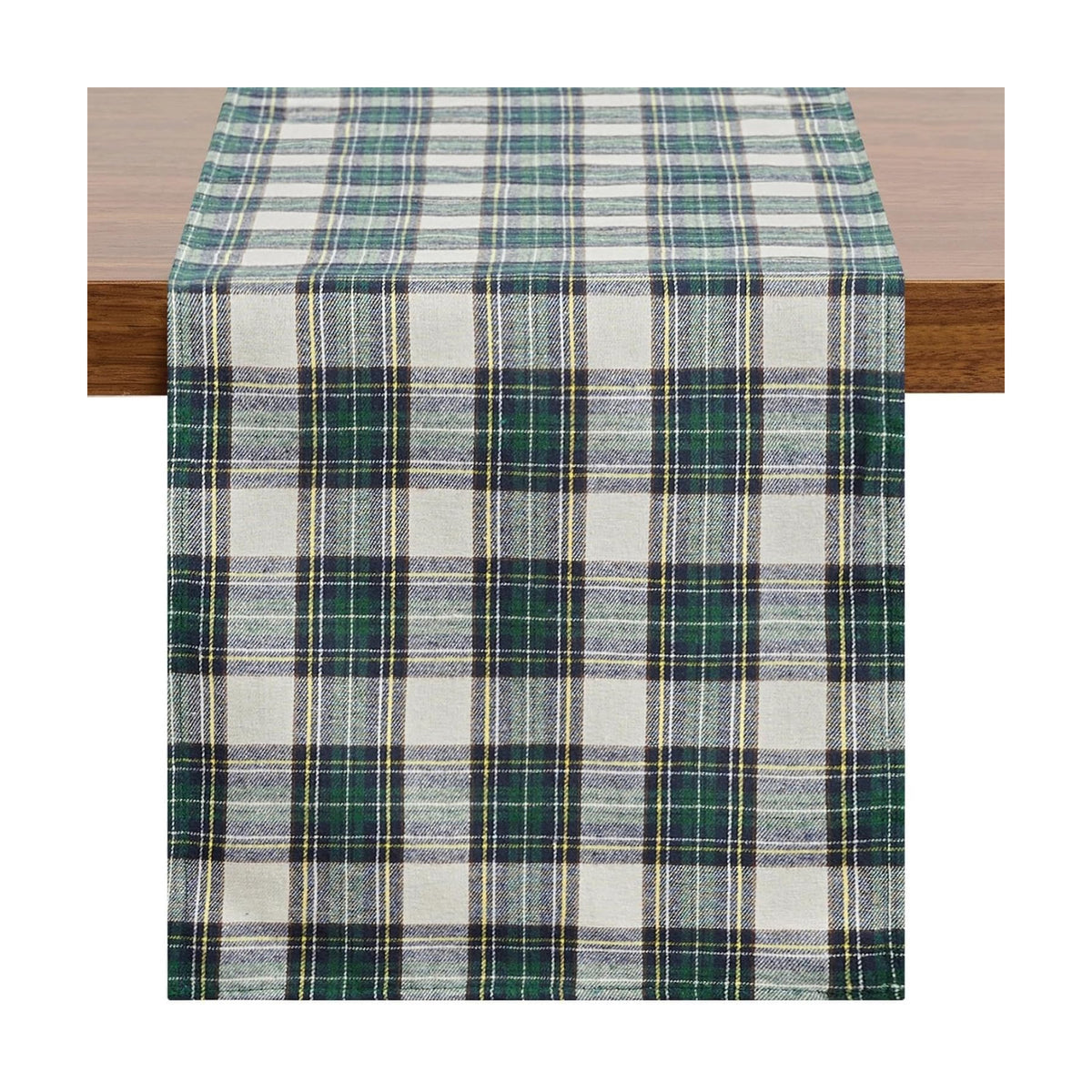 Softalker Christmas Checkered Table Runner, Green and White, 13 x 48 Inch