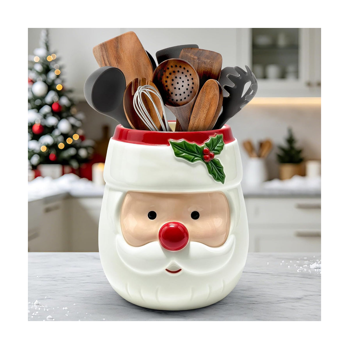 pinata Christmas Kitchen Decor, Christmas Santa Ceramic Utensils Holder