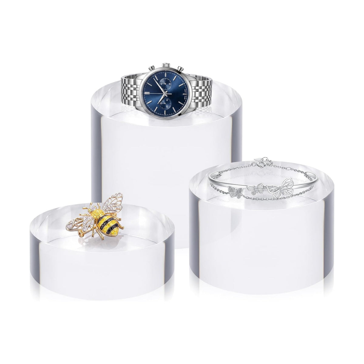 6 Pcs Acrylic Risers Stand Display Block Decor Riser 3 Size Decor Clear Polished Cube Solid Pedestal Stand for Jewelry