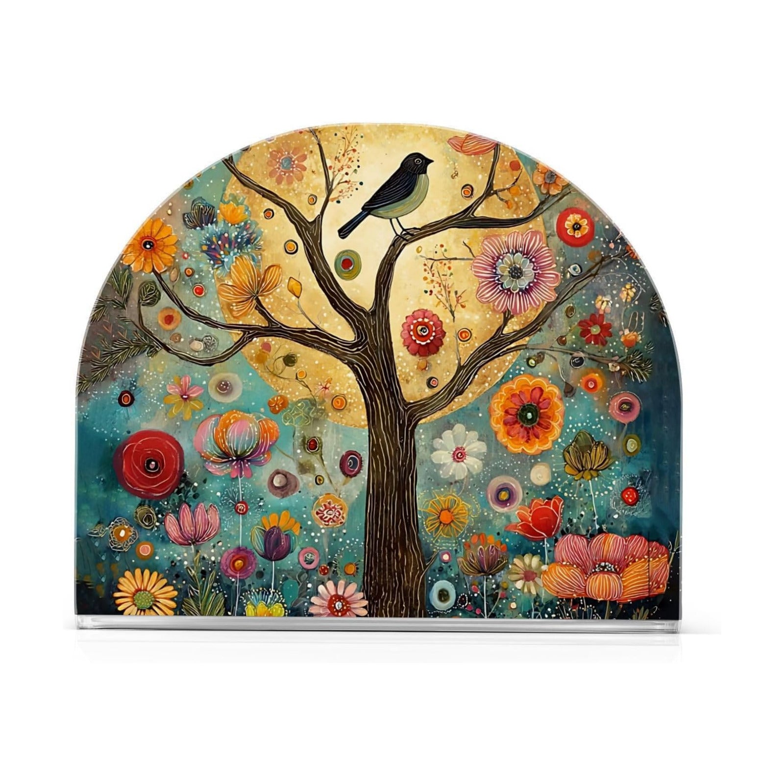 Napkin Holder Acrylic Tissue Dispenser Non-Slip Holds 50-60 Napkins Freestanding / Tree of Life