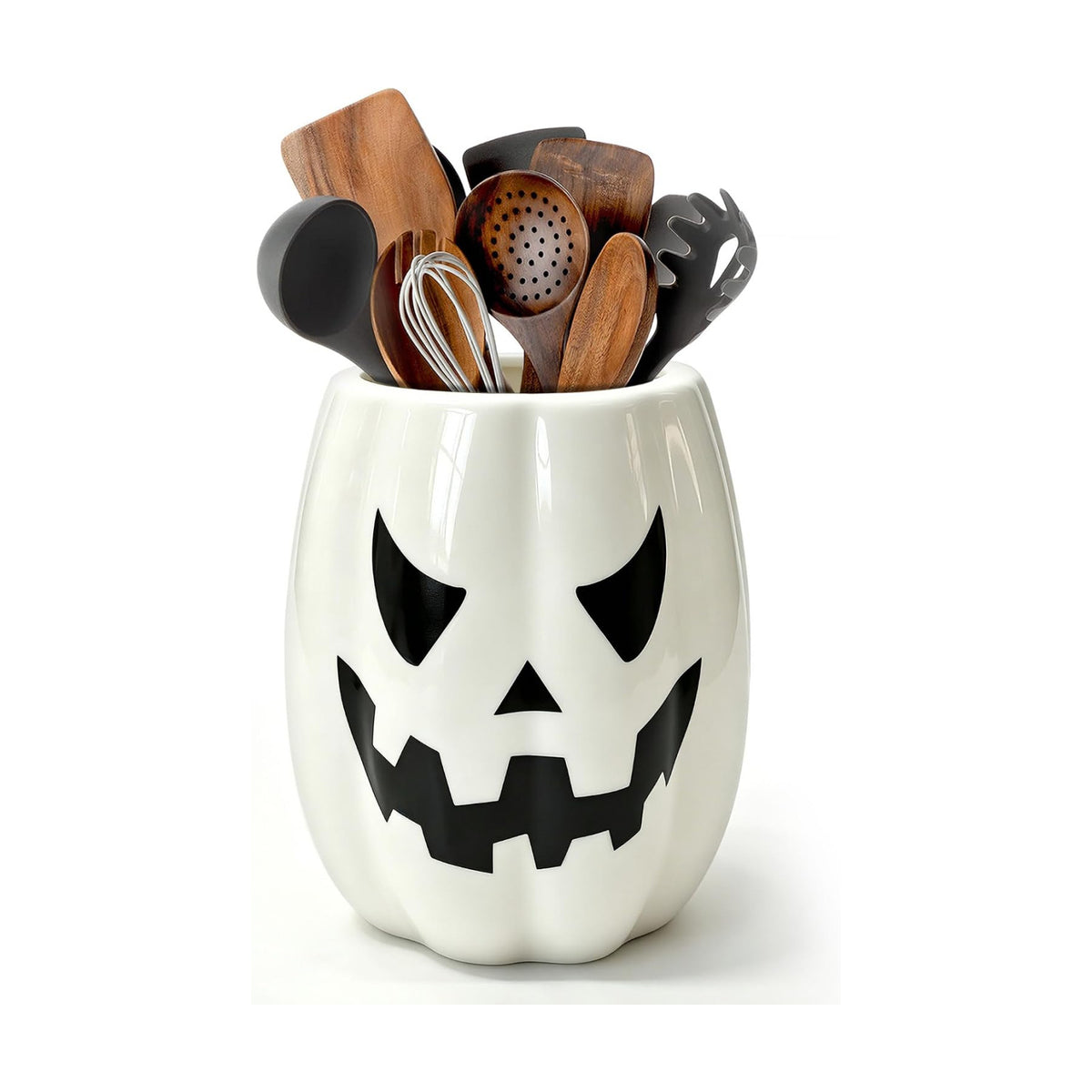 pinata Halloween Kitchen Decor, Ceramic Halloween Pumpkin Utensil Holder
