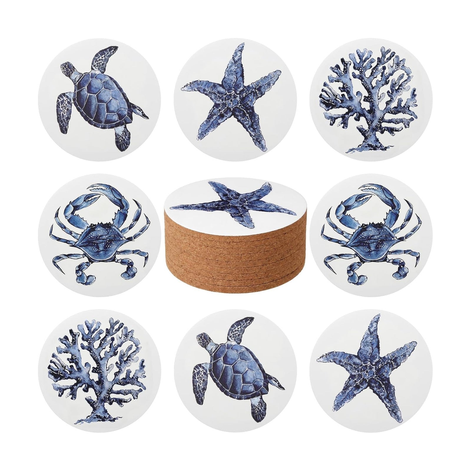 Coastal Coasters for Drinks Bulk Absorbent Ceramic Coaster / Set of 8