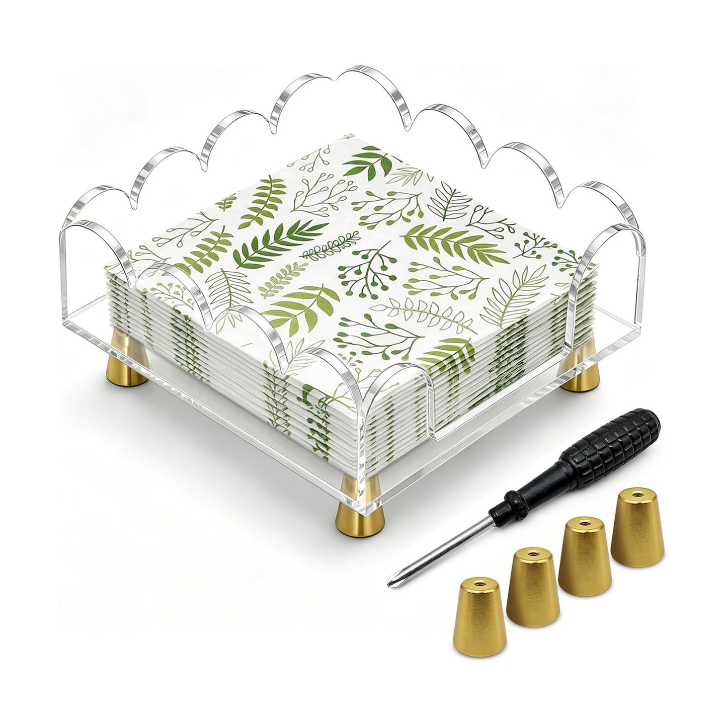 Scalloped Acrylic Napkin Holder / 7.3 x 7.3 x 3.3 / Clear