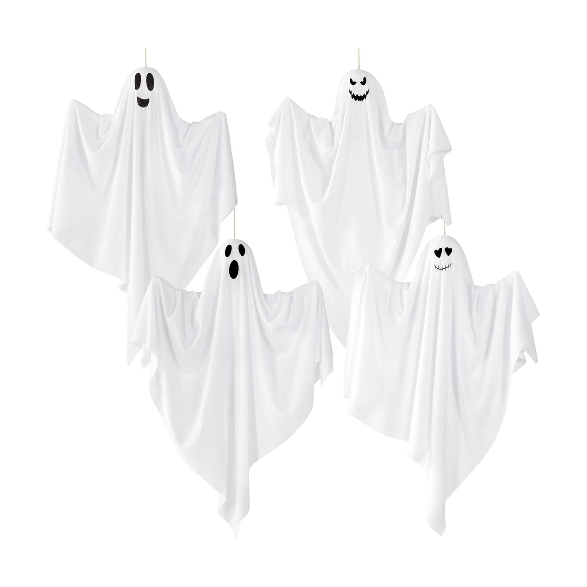 JOYIN 4 Pcs Halloween Party Decoration 27.5" Hanging Ghosts, Cute Flying Ghost for Front Yard Halloween Decorations Outdoor Party Décor and Holiday Decoration