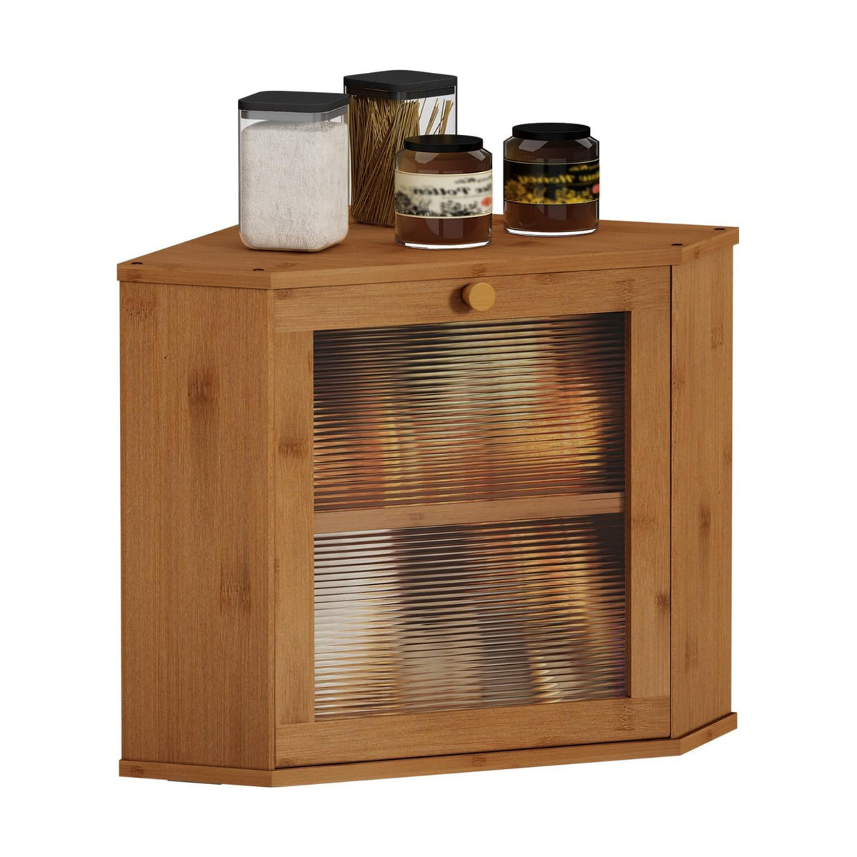 Bread Box for Kitchen Corner Countertop,Large Bread Basket (Brown, Large) | Double Layer Bamboo Bread Storage Container