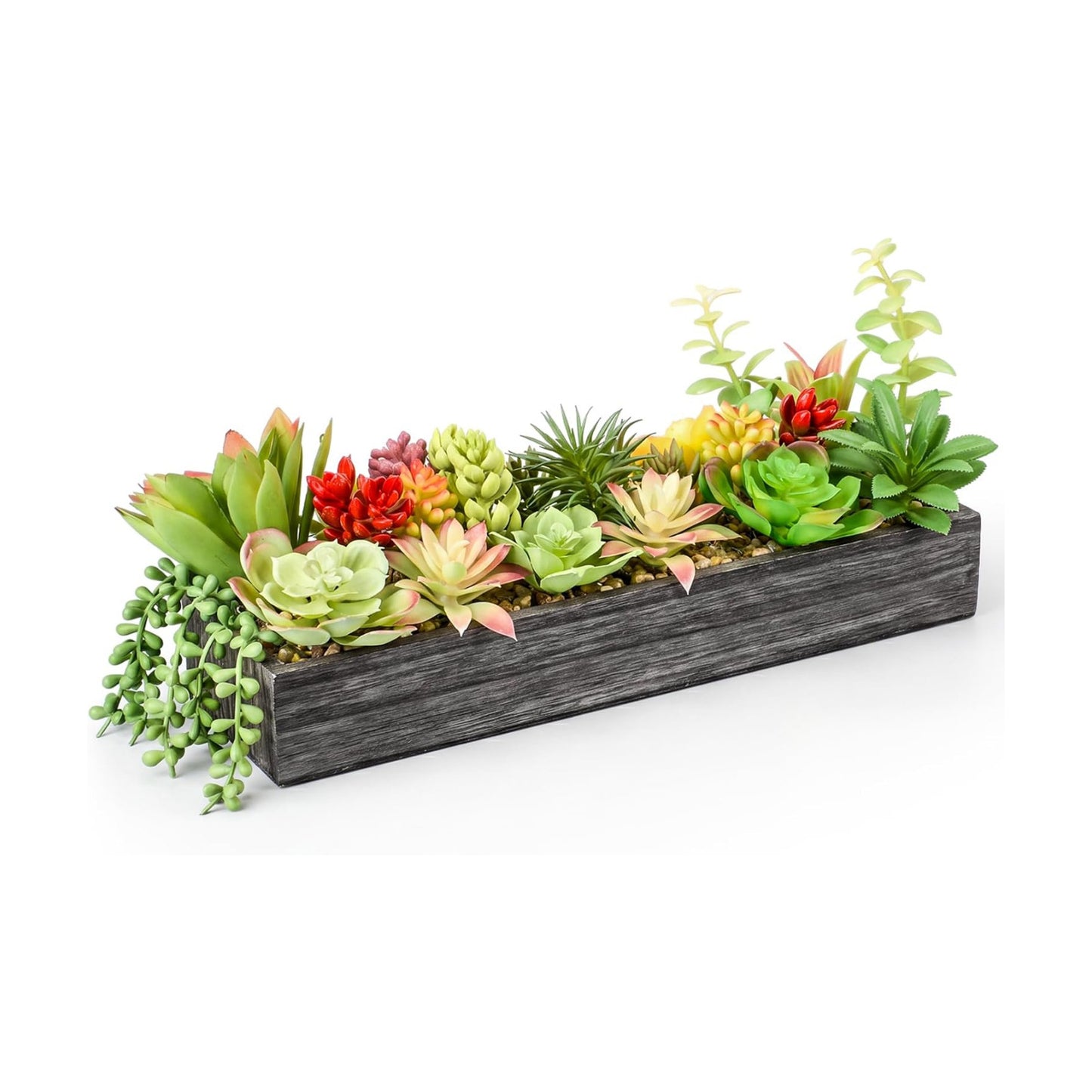 Artificial Succulent Arrangement Faux Succulents Plants in Rectangular / Grey / Grace / 16 Inch