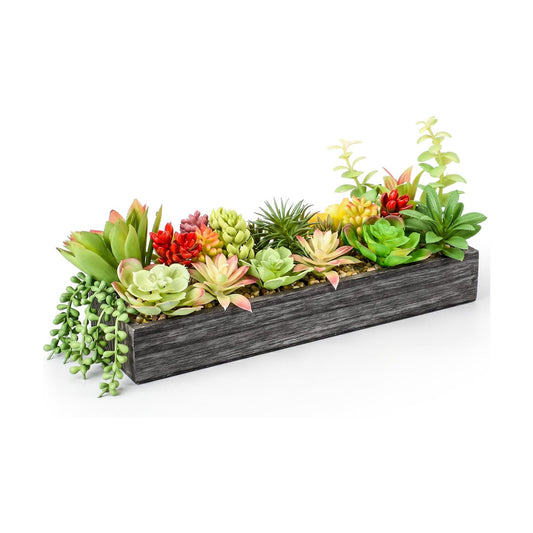 Artificial Succulent Arrangement Faux Succulents Plants in Rectangular / Grey / Grace / 16 Inch