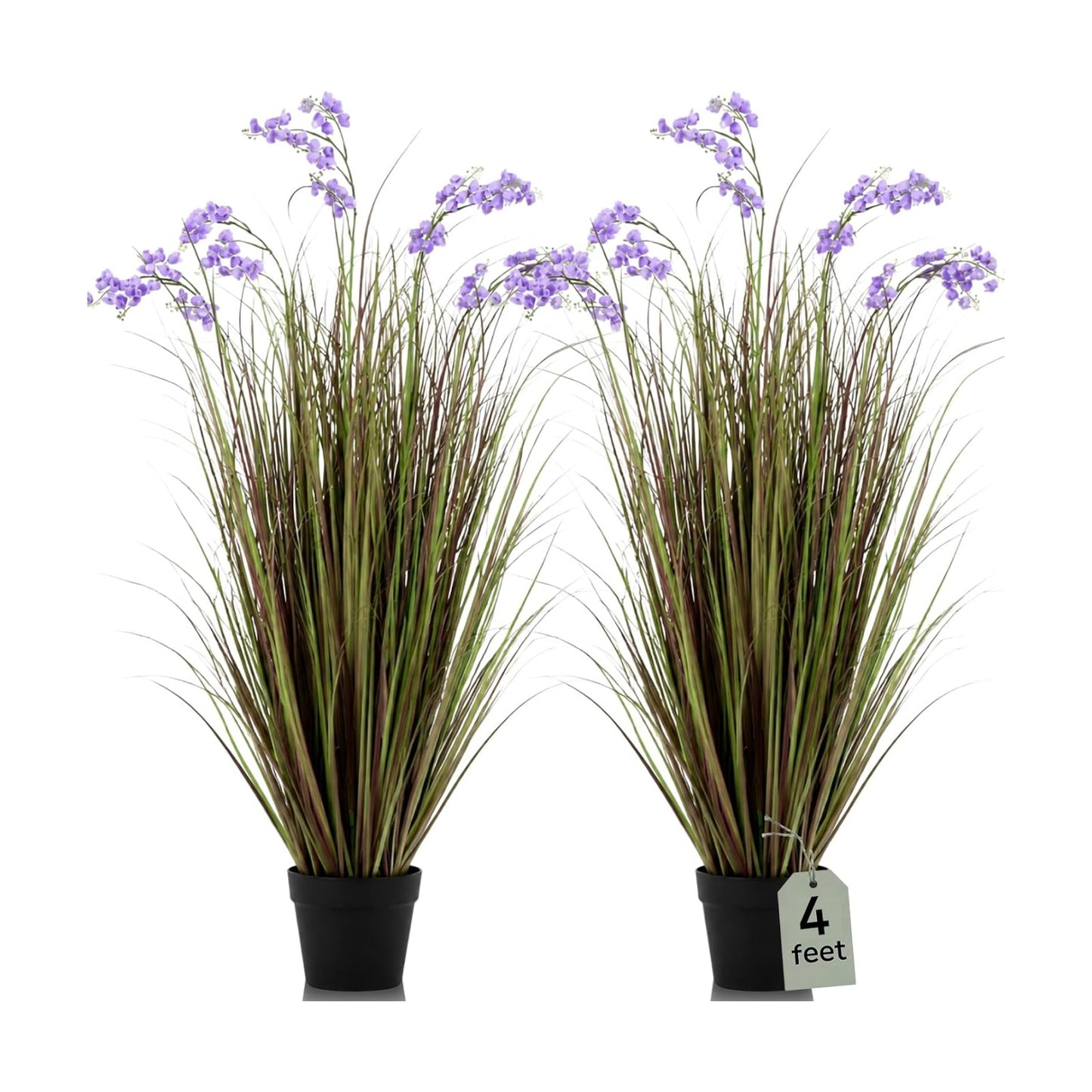 Tall Artificial Grass Plant Potted Artificial Floor Plants / Purple / 4 Ft / Set of 2