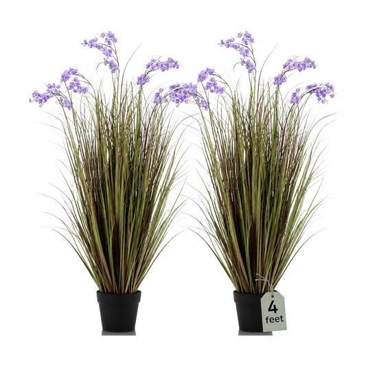Tall Artificial Grass Plant Potted Artificial Floor Plants / Purple / 4 Ft / Set of 2