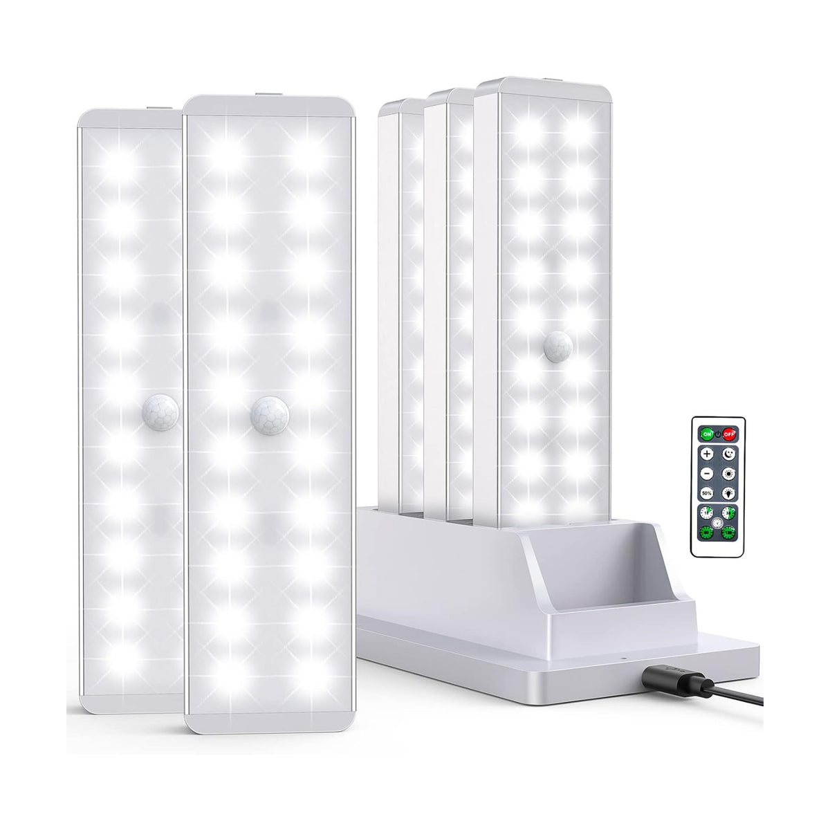 LED Closet Light with Charging Station, 5 Pcs Dimmer Rechargeable Motion Sensor Under Cabinet Lighting with Remote