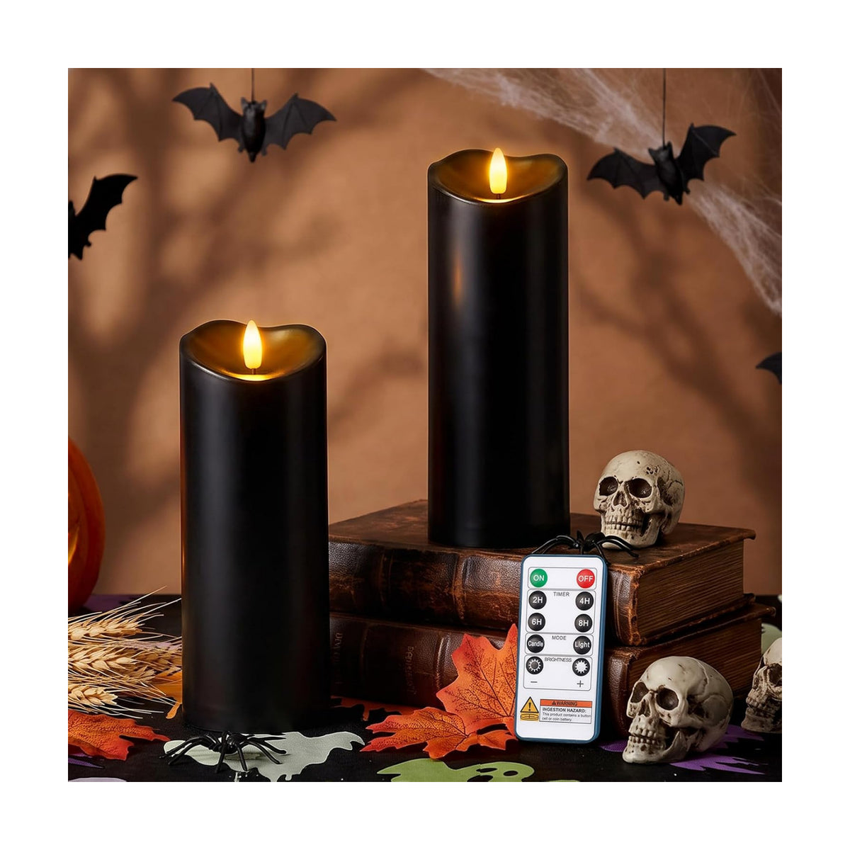 Raycare Black 8"x3" Outdoor Waterproof Flameless Candles with Remote Timer | Battery Operated Fake Pillar Candle