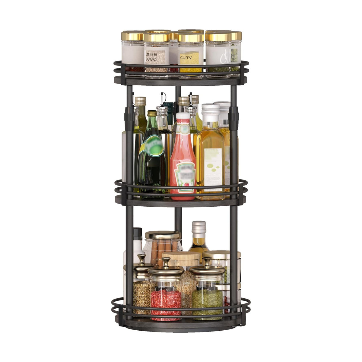 Across-star Lazy-Susan-Organizer-Spice-Rack, 3-Tier Rotating Spice Organizer for Cabinet Pantry, Seasoning Holder Shelf