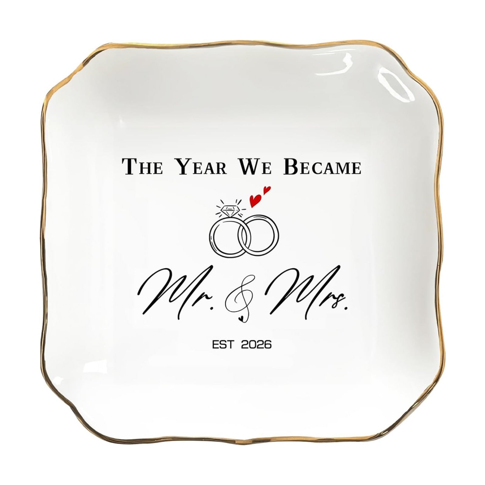 Elegant Ceramic Ring Holder for Engagement / The Year We Became Mr & Mrs 2026 -YX