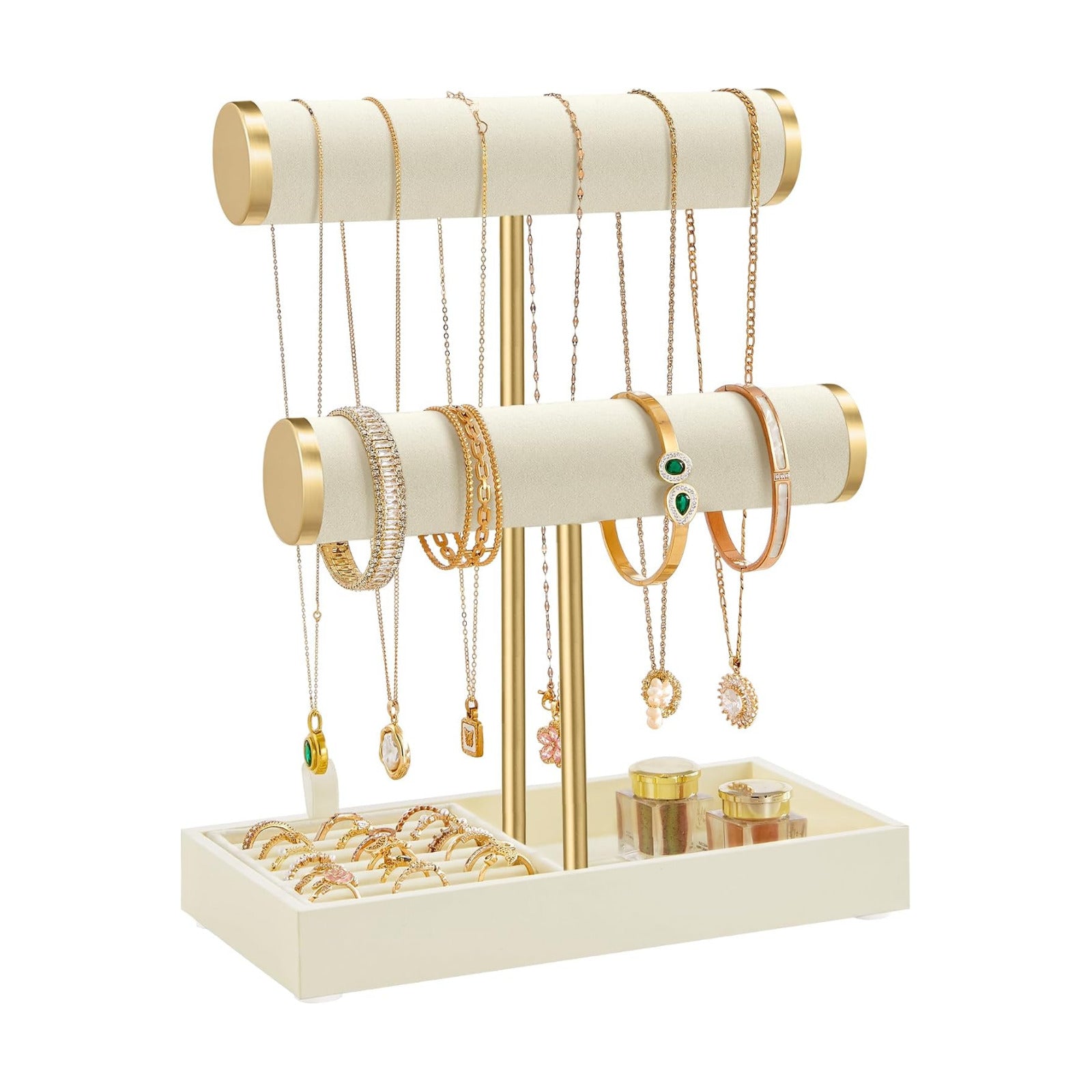 2 Tiers and Velvet Tray / 2-tier / Cream White + Pale Gold