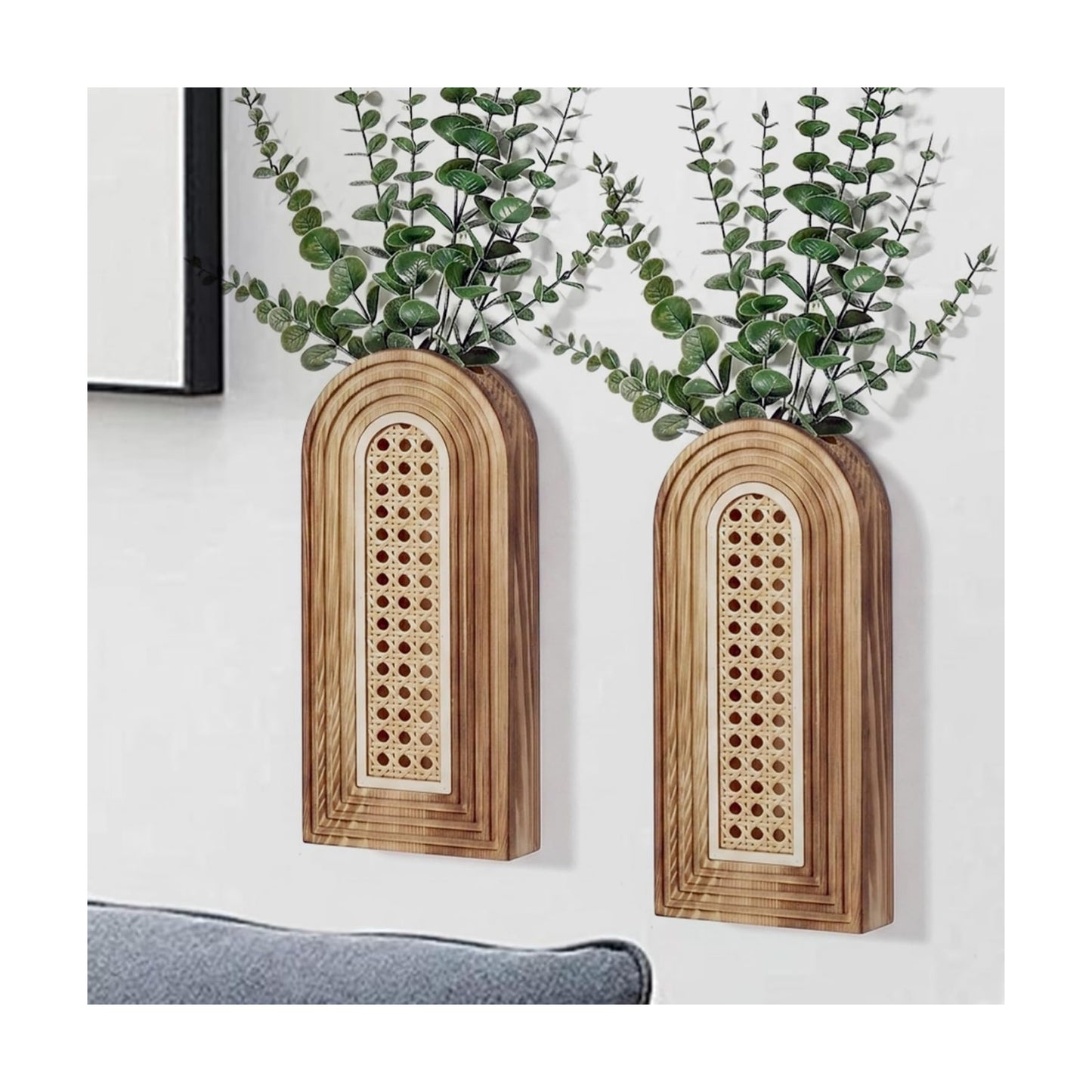 Wooden Wall Vase Set / Rattan-brown / Set of 2