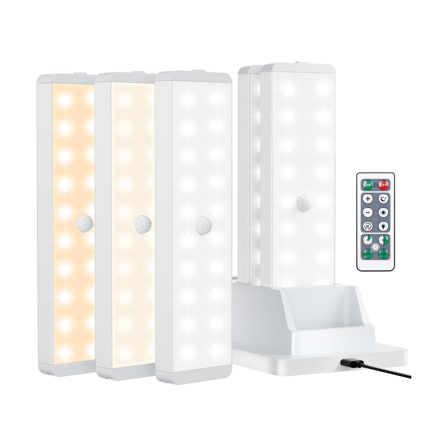 LED Closet Light with Charging Station, 5 Pcs Dimmer Rechargeable Motion Sensor Under Cabinet Lighting with Remote
