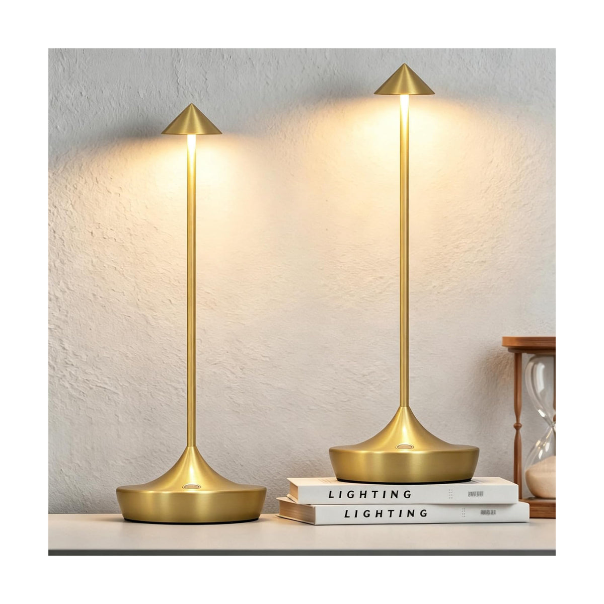 2-Pack Cordless Rechargeable LED Table Lamp (Gold) | 6000mAh Battery, 3-Color Stepless Dimming, IP54 Waterproof &