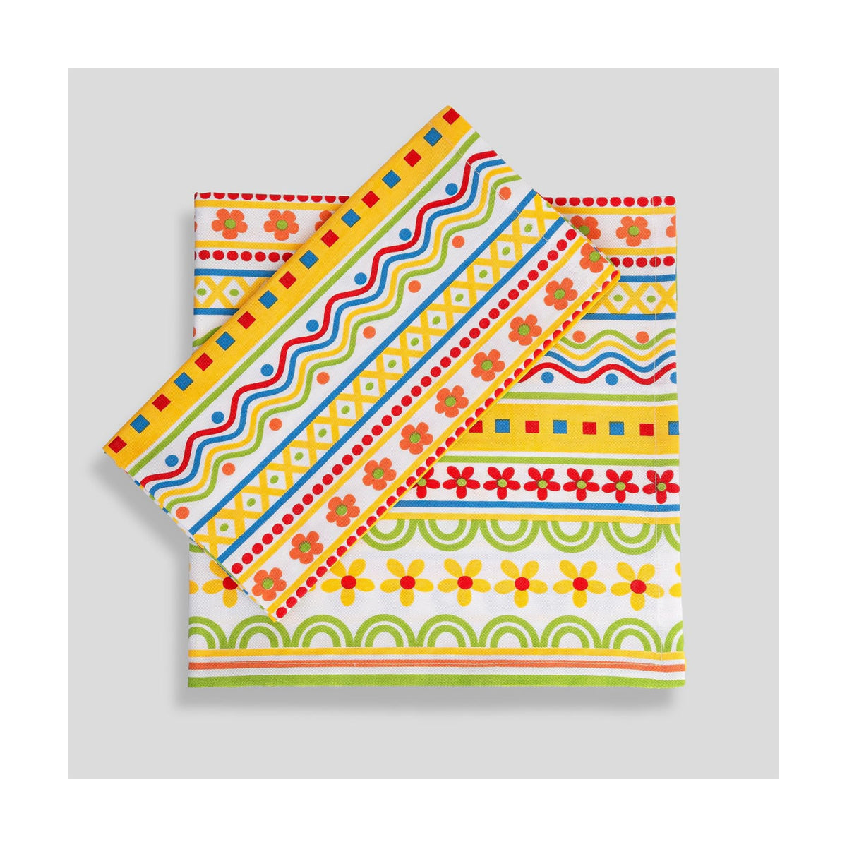 FINGERCRAFT Cloth Napkins Set of 12, 100% Cotton, 20x20 Inch, Folk Garden | Mitered corner, washable, soft, absorbent