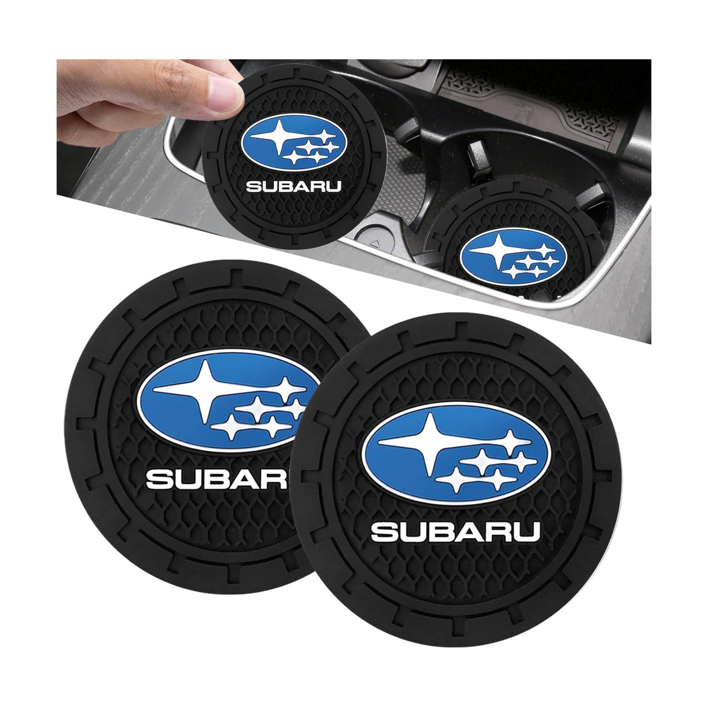Car Cup Holder Coaster for Subaru Recessed Silicone Cupholder / Black-014 / 2.75 Inch / Set of 2