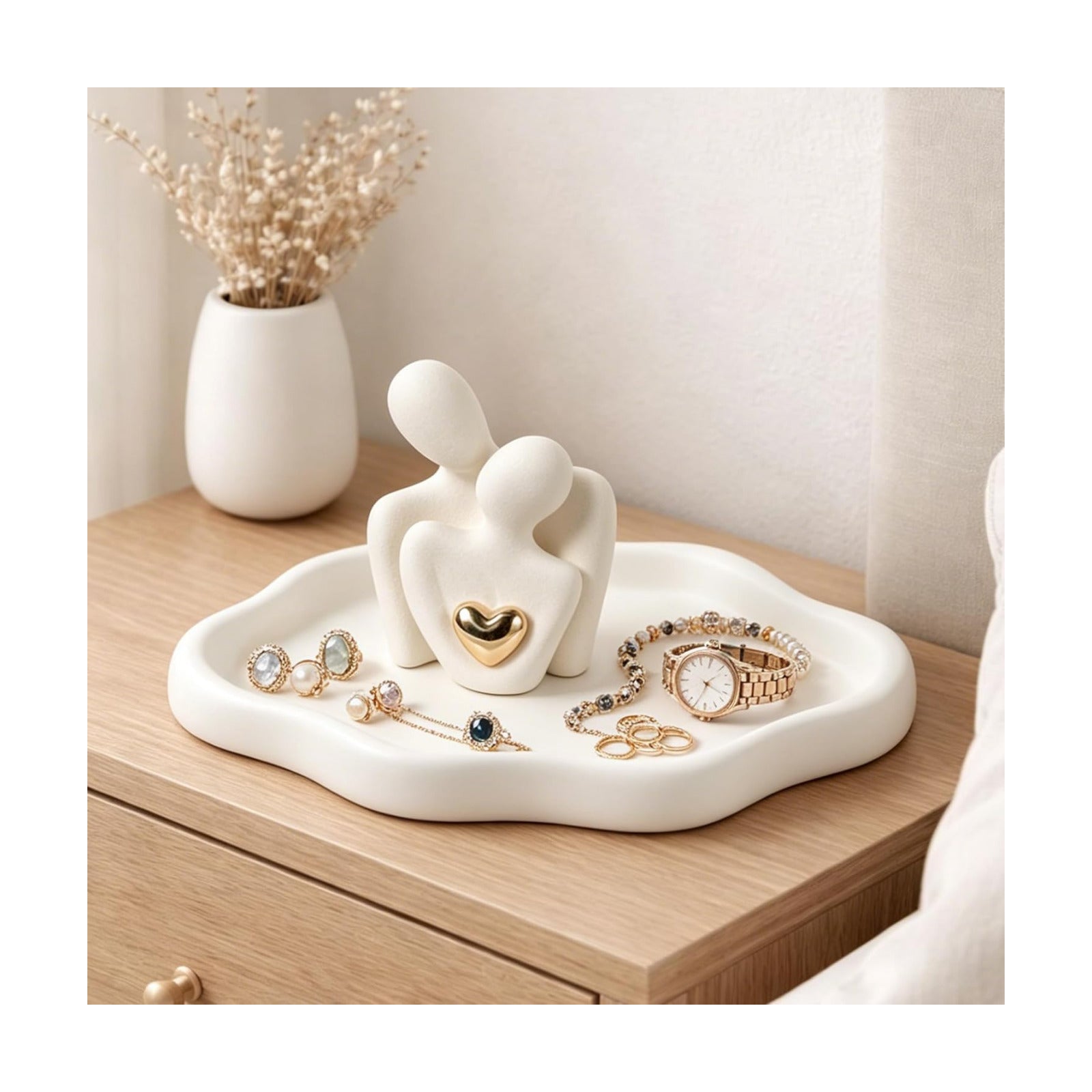 Ceramic Figurine / Cloud Jewelry Tray / Hugging Couple
