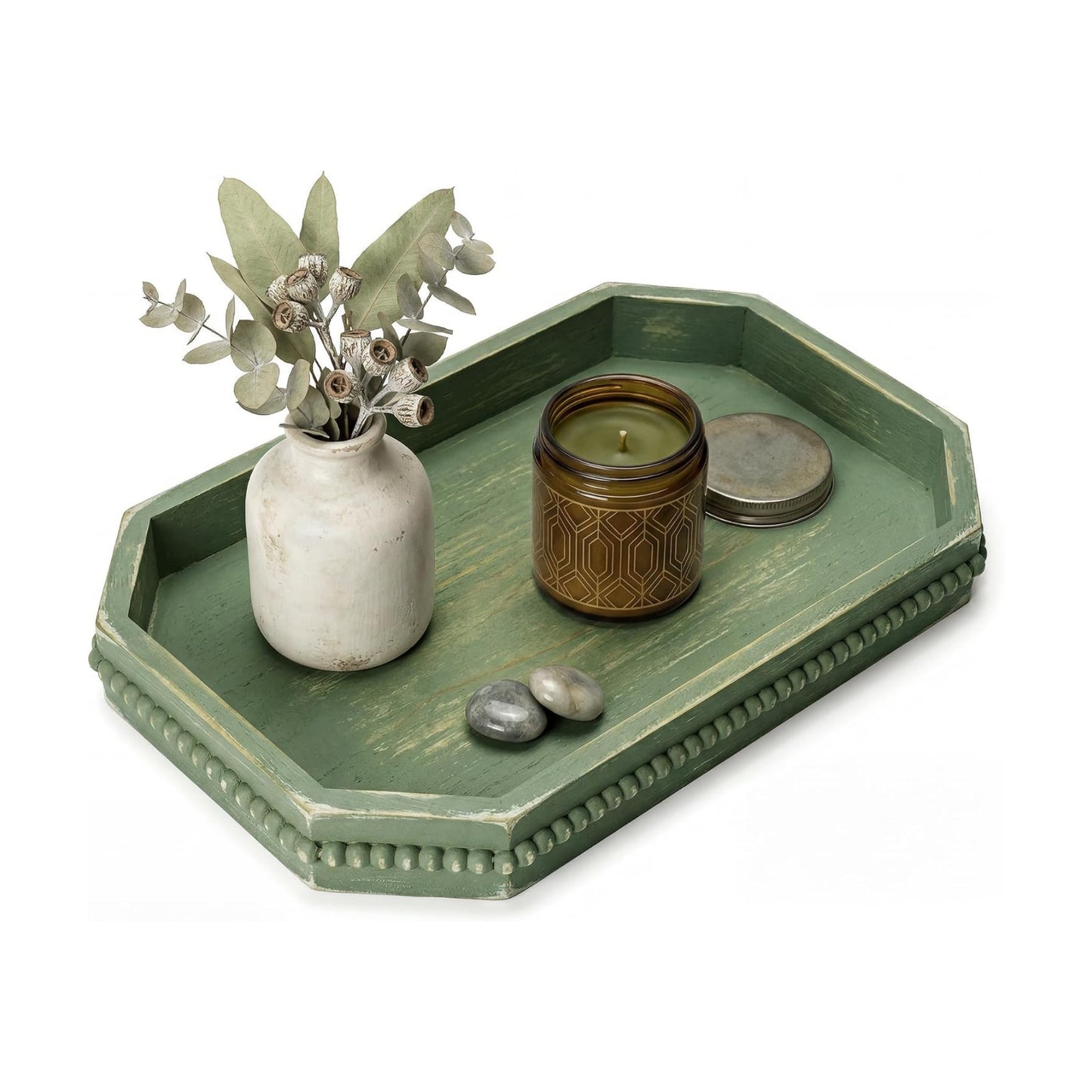 Wooden Serving Tray Ornament Entryway Table / Green