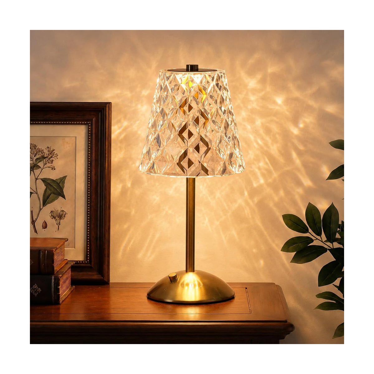 Nusogon Rechargeable Cordless Table Lamp, Gold Small Battery Powered Lamp | 3 Color Dimmable Small Bedside Lamp, LED