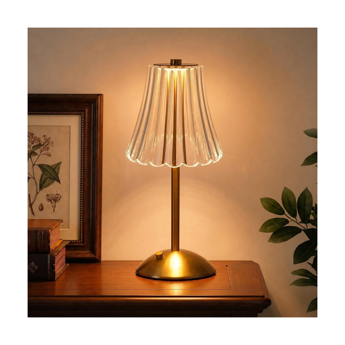 Nusogon Rechargeable Cordless Table Lamp, Gold Touch Crystal Desk Lamp | 3 Color Dimmable LED Small Lamp, Battery