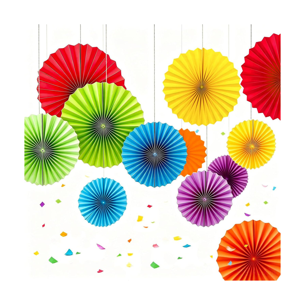 Rainbow Paper Round Fan Decorations,Vibrant Red Green Yellow Blue Orange Purple Hanging Fans, Fiesta Party Decor, Wedding Birthday Backdrop, Back to School Decor, Set of 12, 10", 12"
