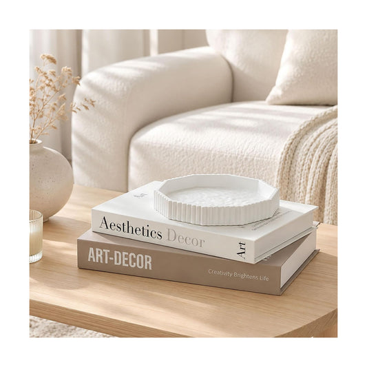Decorative Concrete Tray & Linen Faux Book Box Set / Beige