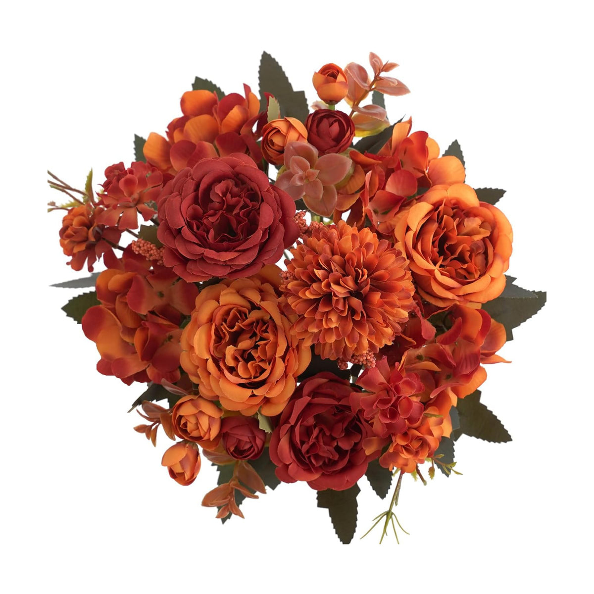 2 Pcs Fall Artificial Peony Hydrangea Bouquet, Burnt Orange Red Silk Faux Flower, Autumn Faux Floral Arrangements for Wedding Table Centerpiece Thanksgiving Halloween Farmhouse Indoor Outdoor Decor